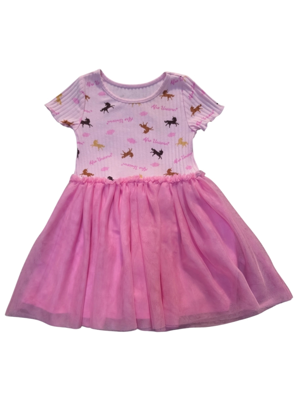 Afro Unicorn Dress Ribbed Top with Tulle Skirt - 2t
